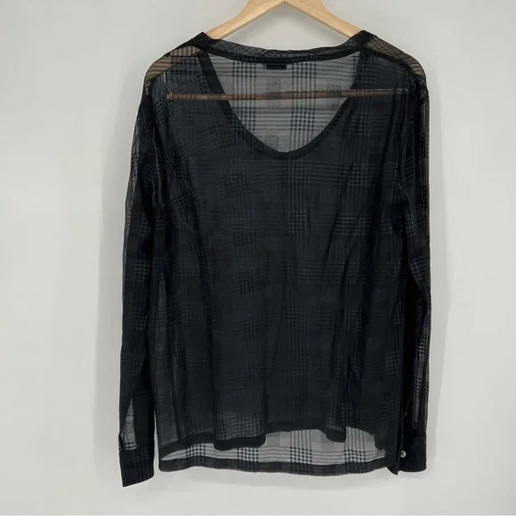 Equipment Sheer Plaid Patterned Black Long Sleeve Top‎ - Picture 7 of 8
